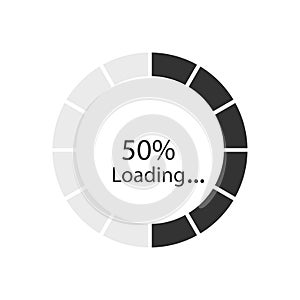 Loading progress bar. Circle shape. 50% loading. White background. Vector illustration