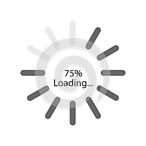 Loading progress bar. Circle shape. 75% loading. White background. Vector illustration