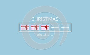 Loading progress bar with pink gift boxes on blue isolated background