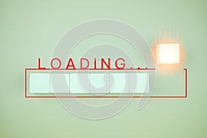 Loading the progress bar with white wooden cubes and text of loading progress