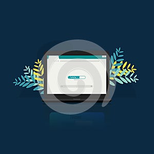 Loading progress page on laptop screen. Website browsing and internet concept vector illustration
