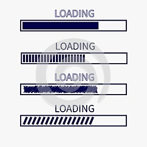 Loading progress status bar icon set. Web design app download timer. White background. Flat trendy scribble element. . photo