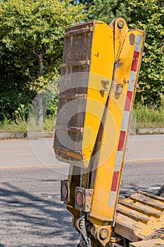 Loading ramp on trailer used for hauling heavy equipment