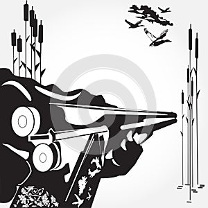 Loading of a rifle concept black and white vector illustration in flat style