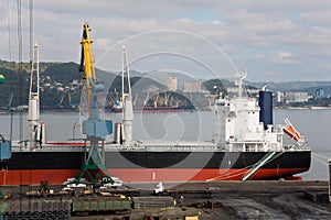 Loading of rolled metal at the port of Nakhodka, Russia.