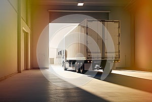 Loading Semi Tractor-Trailer Delivery Truck at the Opening of a Commercial Building Garage - Generative AI