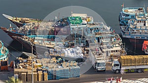 Loading a ship in Port Said in Dubai, UAE.