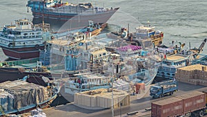 Loading a ship in Port Said timelapse in Dubai, UAE.