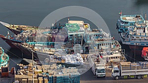 Loading a ship in Port Said timelapse in Dubai, UAE.