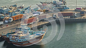 Loading a ship in Port Said timelapse in Dubai, UAE.