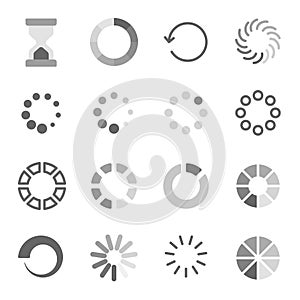 Loading symbol icon set vector illustration. Contains such icon as Hourglass, Waiting, Processing, Loader, Time, Buffering and mor photo