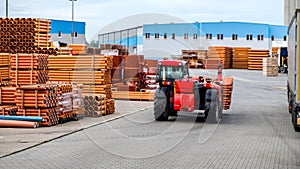 Stack of Freight Containers at the Docks with Truck