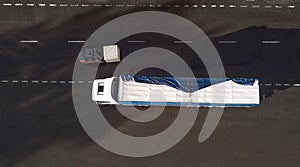 Loading truck loader in the logistics center top view
