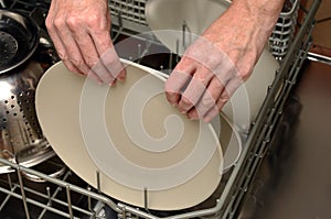 Loading or unloading dishwasher