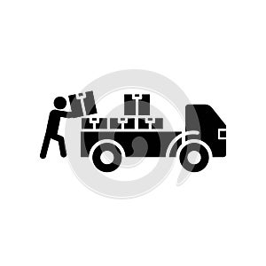 Loading or unloading packages from a truck - vector icon