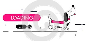 Loading web page with cute dog.Updates and downloading improvements.Computer settings, software.