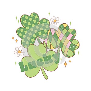 Loads of luck, Groovy st patrick's day clover leaves with lucky shamrock cartoon doodle drawing