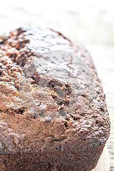 Loaf of banana-chocolate bread with chocolate cream