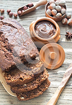 Loaf of banana-chocolate bread with chocolate cream