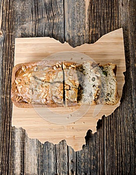 Loaf of Banana Nut Bread on Ohio Board