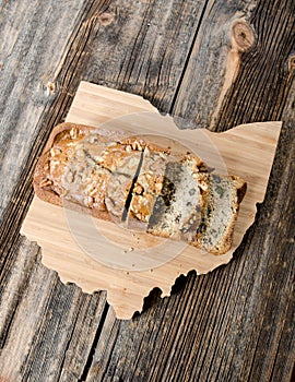 Loaf of Banana Nut Bread on Ohio Cutting Board