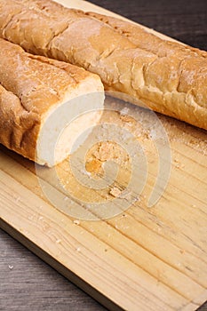 Loaf bread cut with knife