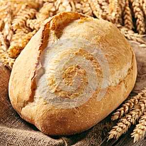 Loaf of bread with ears of wheat