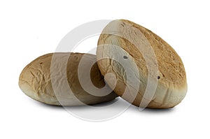 Loaf of bread loaf with cream filling, black bean, coconut, red bean on isolated white background.