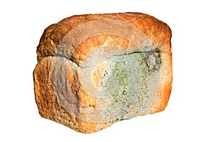 Loaf of bread with mildew isolated