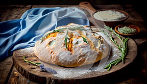 loaf of bread on wooden background, food closeup