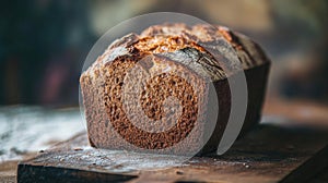 A loaf of brown bread, showcasing its texture and shape