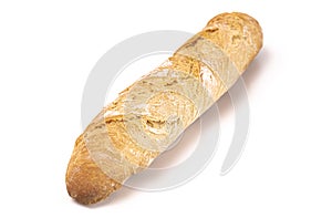 A Loaf of Fresh French Baguette isolated on a White Background