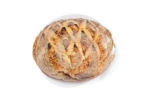 Loaf of freshly baked wheat bread on white background