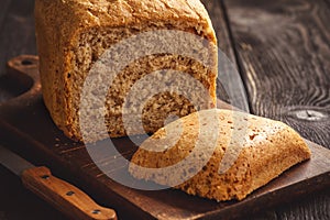 Loaf of homemade wholegrain bread.