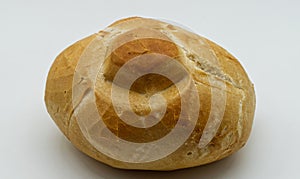 Loaf of Rosetta bread on white background. Michetta, traditional Italian bread