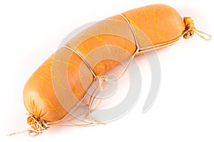 Loaf of sausage on a white background isolated.