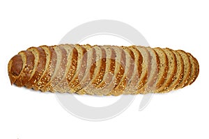 Loaf of sliced bread isolated on white background