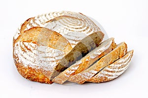 Loaf of sliced sourdough bread photo