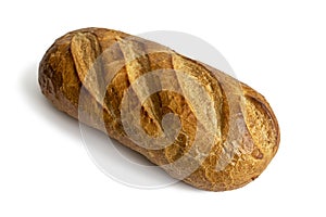 Loaf of wheat and corn flour bread on a white background