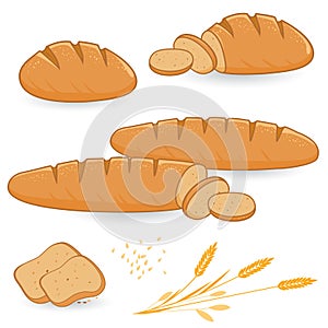 Loafs of bread and sliced bread. Vector Illustration