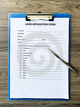Loan application form document with graph on table