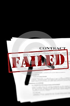 Loan Contract Document on Desk with Black Pen With Red Failed St