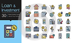 Loan & Investment icons. Filled outline design. For presentation, graphic design, mobile application or UI