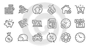 Loan line icons. Investment, Interest rate and Percentage diagram. Linear icon set. Vector