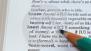Loan, meaning in english vocabulary, purchasing real estate, money for business