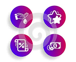 Loan percent, Wash hands and Star icons set. Dollar money sign. Vector
