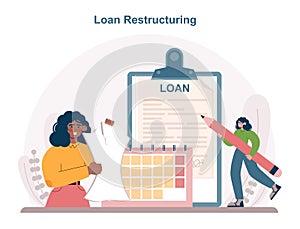 Loan restructuring concept. Credit refunding with reduced interest rate.