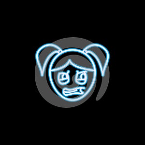 loathing girl face icon in neon style. One of emotions collection icon can be used for UI, UX