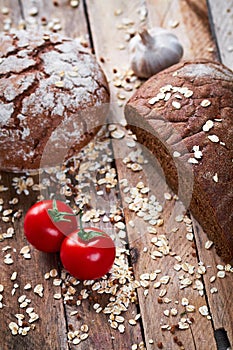 Loaves of bread and vegetables