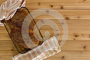 Loaves of newly baked healthy wholegrain bread